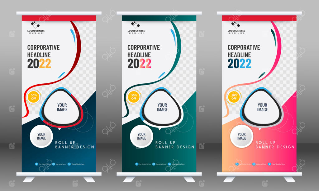 طراحی خلاقانه بنر رول آپ تجاری - طراحی استند تبلیغاتی برای شرکت‌ها و کسب‌وکارهای دیجیتال.