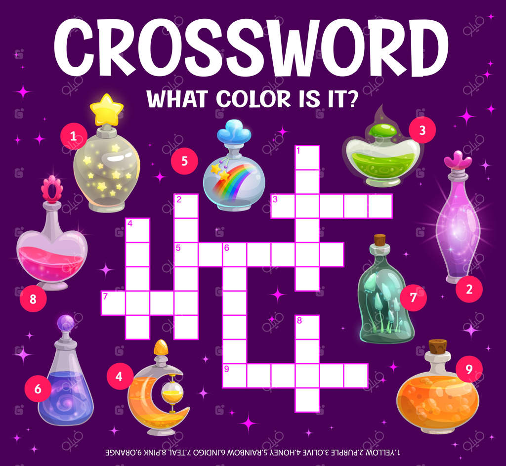 پیدا کردن رنگ بطری‌های اکسیر جادویی (جدول کلمات متقاطع)