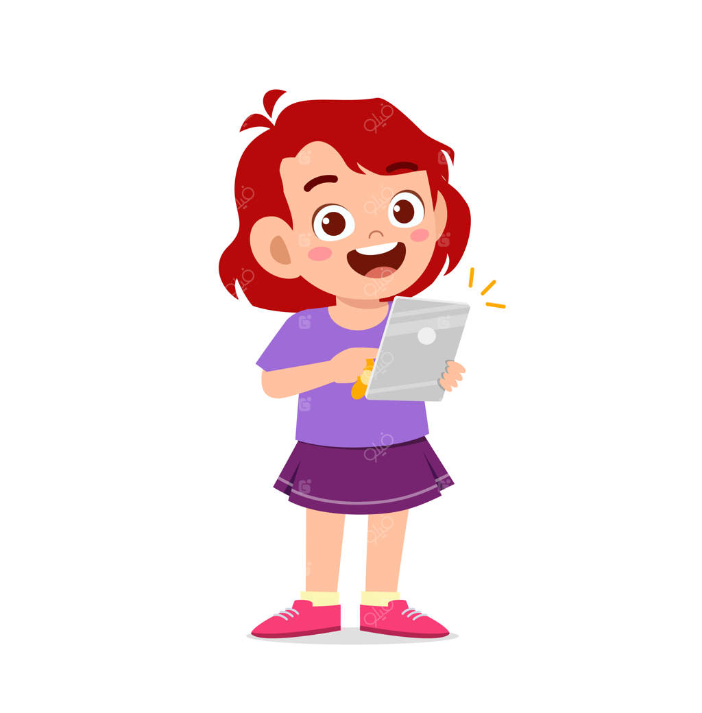 دختر کوچولوی بامزه در حال استفاده از گوشی و اینترنت