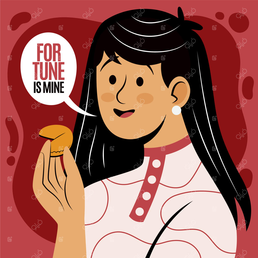 تصویر طراحی دستی کوکی شانس به سبک تخت