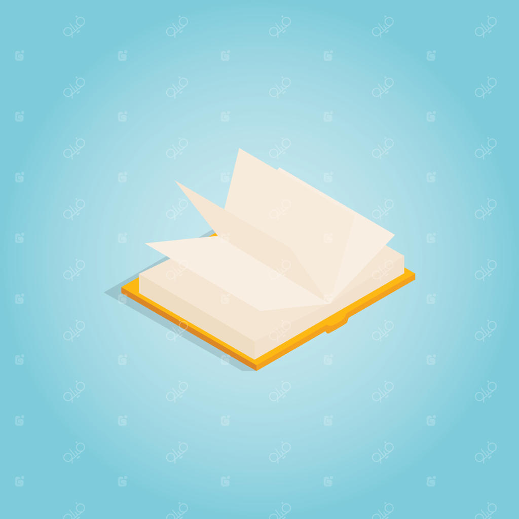 آیکون کتاب باز زرد به سبک ایزومتریک سه‌بعدی