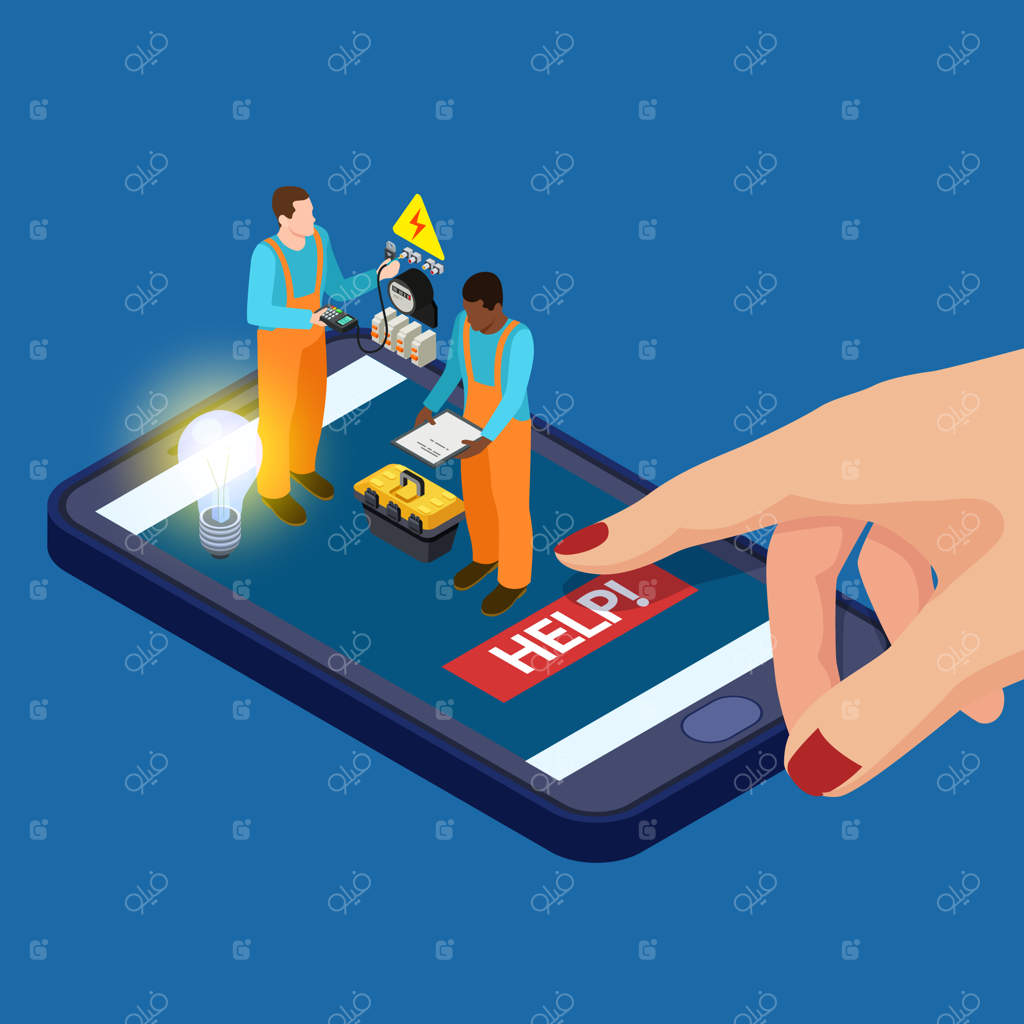 مفهوم گرافیکی خدمات برق‌کاری از طریق اپلیکیشن موبایل