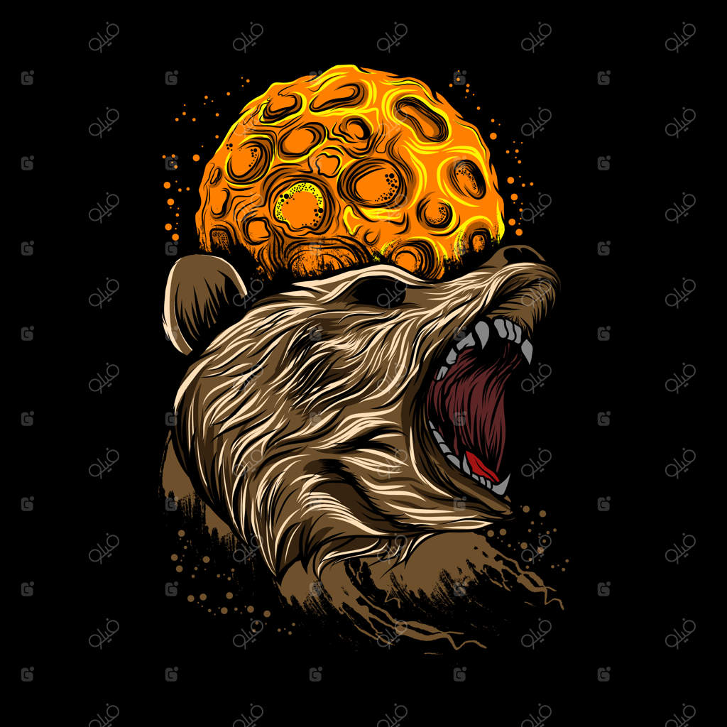 تصویر برداری خرس عصبانی با پس‌زمینه ماه