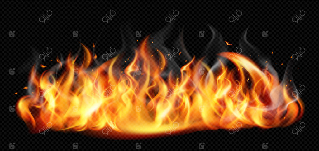 مفهوم دود بخار رنگی و واقع‌گرایانه با شعله‌های قرمز در پس‌زمینه تاریک، تصویرسازی وکتور