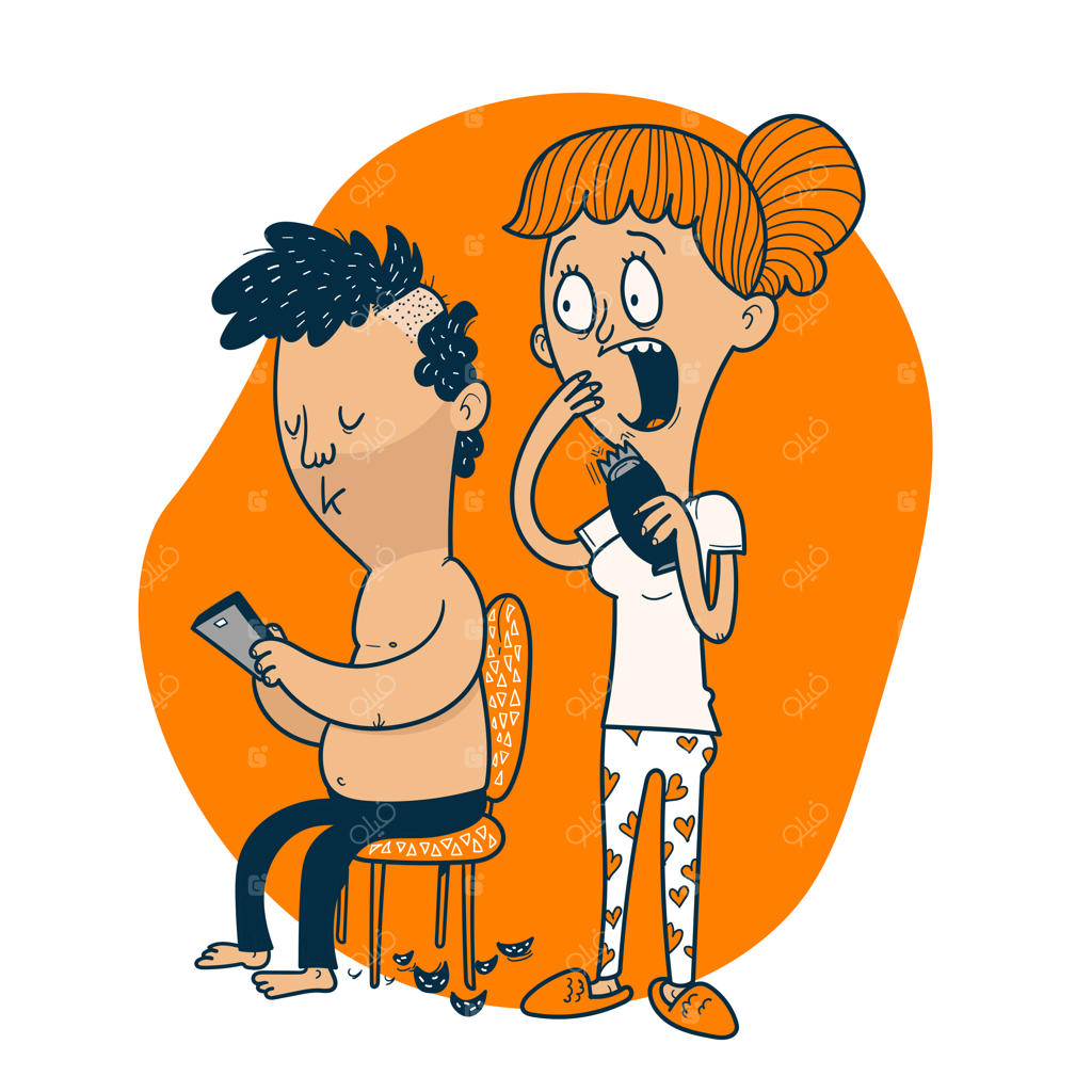 اصلاح موی همسر در خانه توسط همسرش