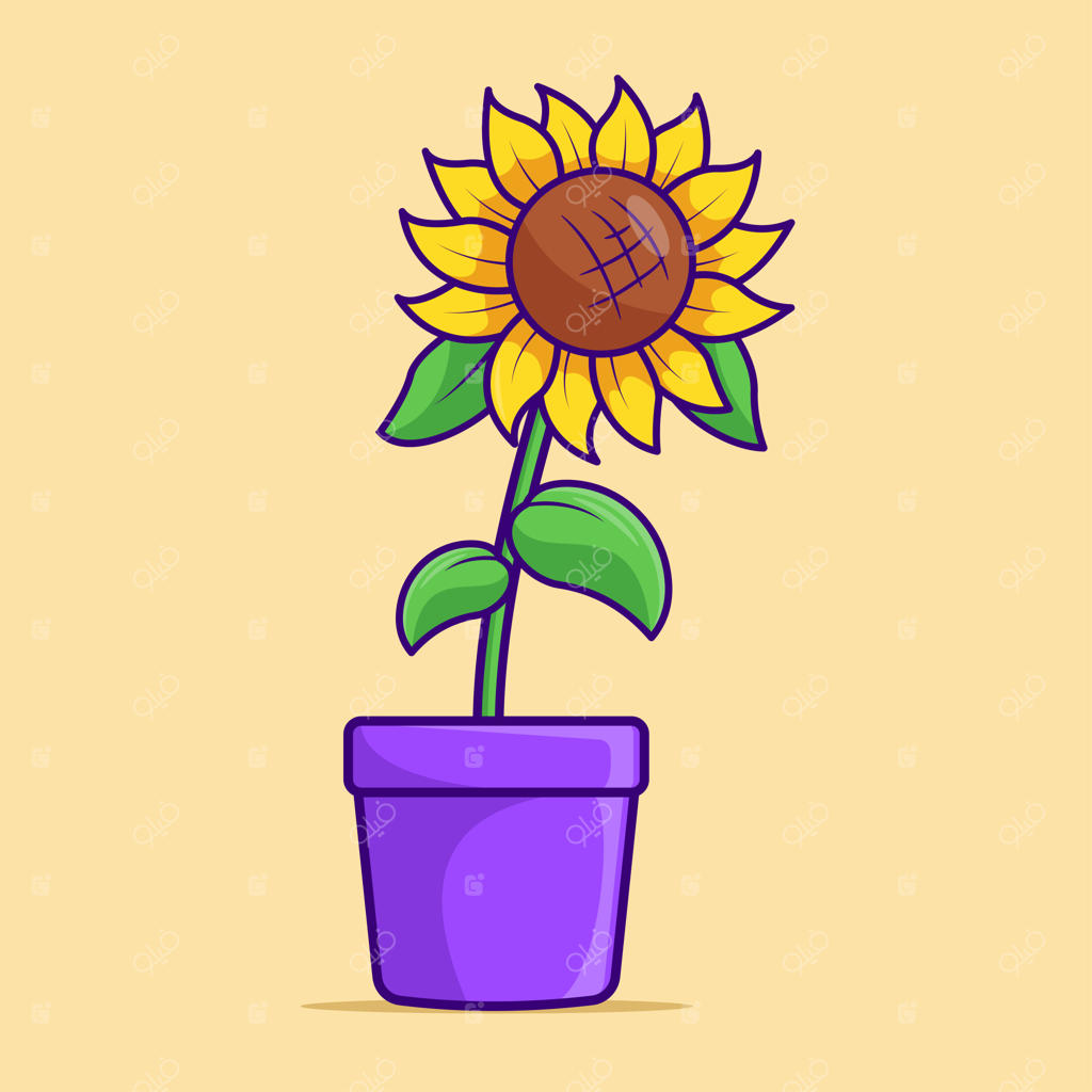 آیکون وکتور گل آفتابگردان در گلدان - طراحی تخت