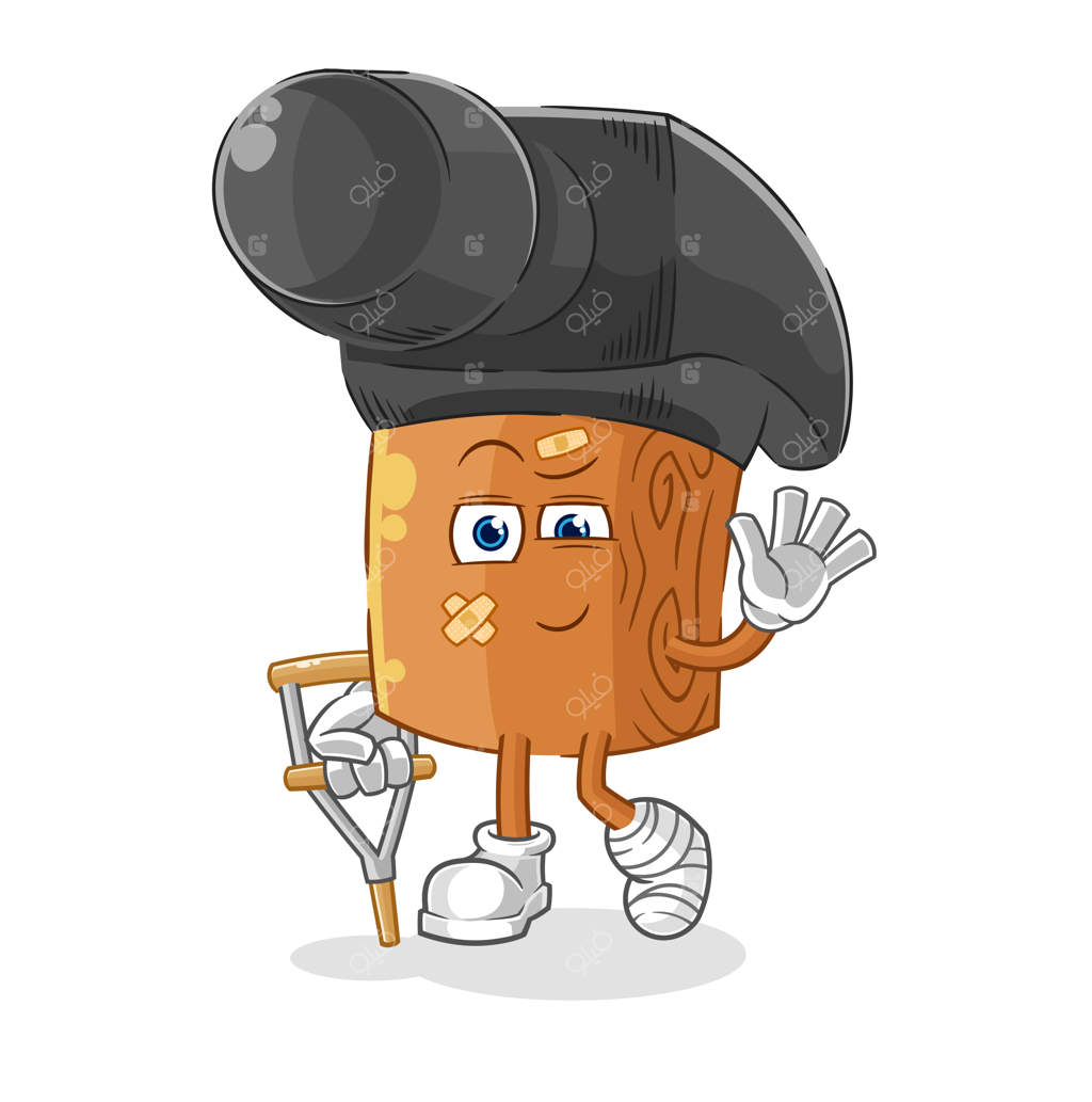 وکتور کاریکاتور چکش بیمار با چوب زیربغل