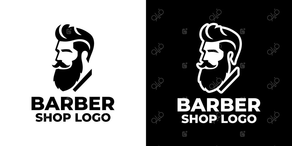 طراحی لوگوی شیک آرایشگاه با ریش و مدل مو برای برندسازی حرفه‌ای