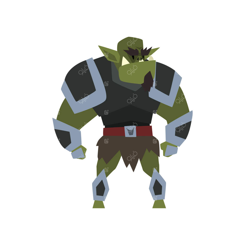 تصویرسازی وکتور شخصیت موجود جادویی و جنگجوی سبز روی پس‌زمینه سفید