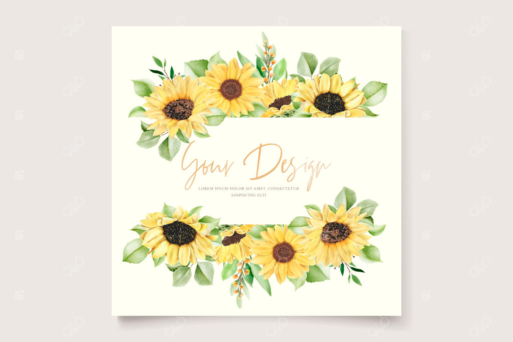 کارت دعوت زیبا با طرح آفتابگردان آبرنگی