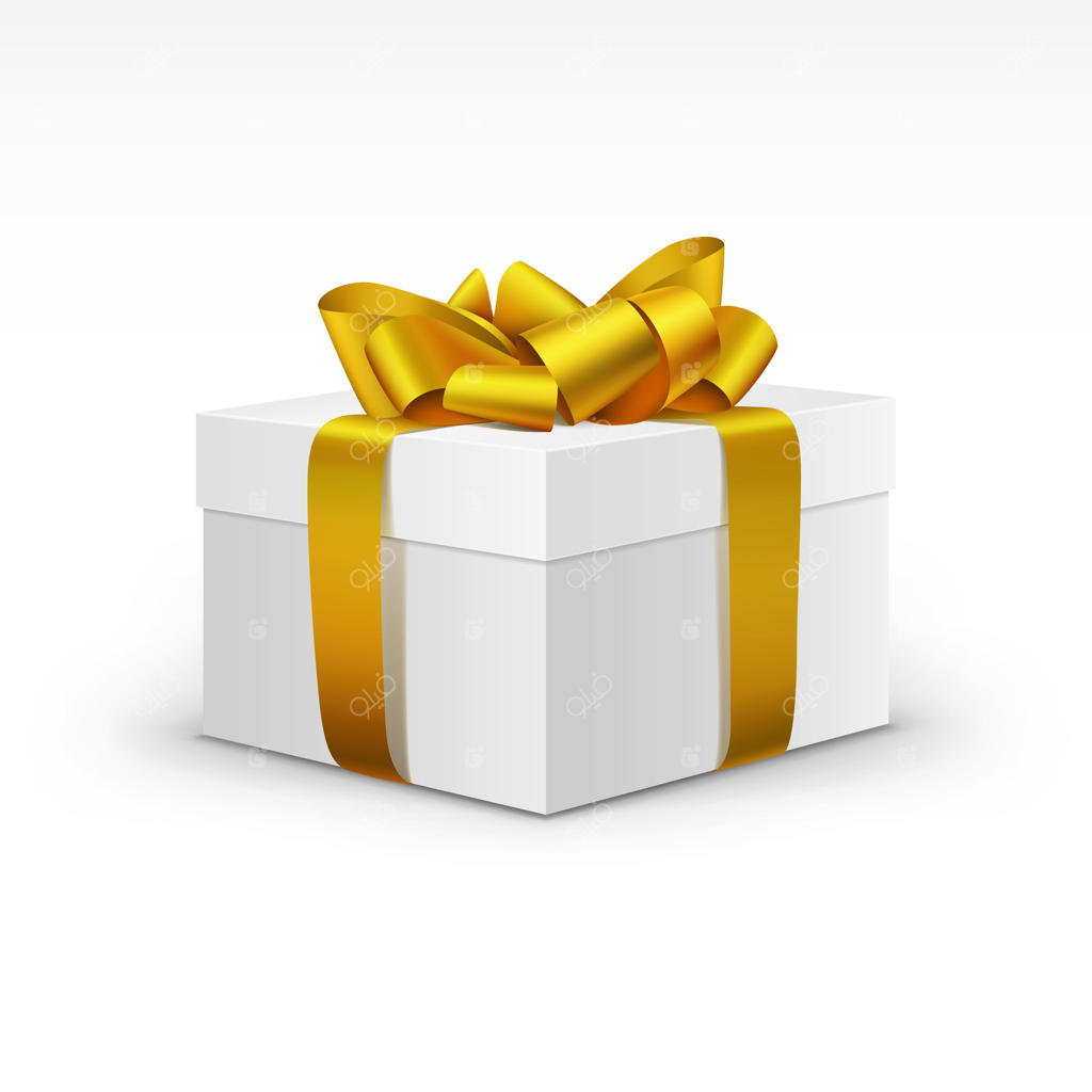 جعبه هدیه سفید با روبان طلایی مجزا شده