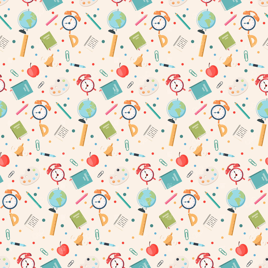 پترن یکپارچه بازگشت به مدرسه: کاغذ دیجیتال آموزشی با طرح‌های تکراری و جذاب کلاس درس، ساختمان مدرسه، اتوبوس، نمادهای درسی، کتاب‌ها و لوازم‌التحریر.