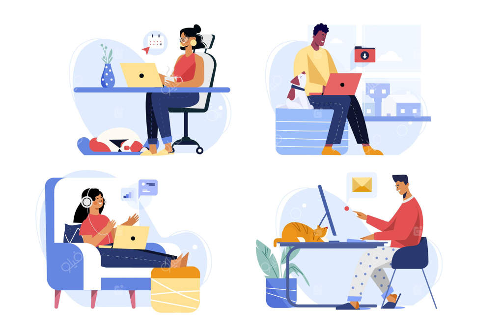 صحنه‌هایی از کار کردن افراد به صورت دورکاری