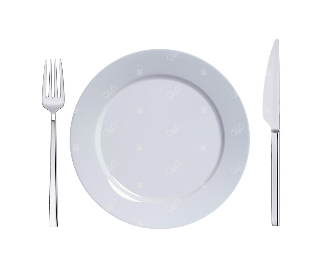 چاقو و چنگال در کنار بشقاب غذا - تصویرسازی