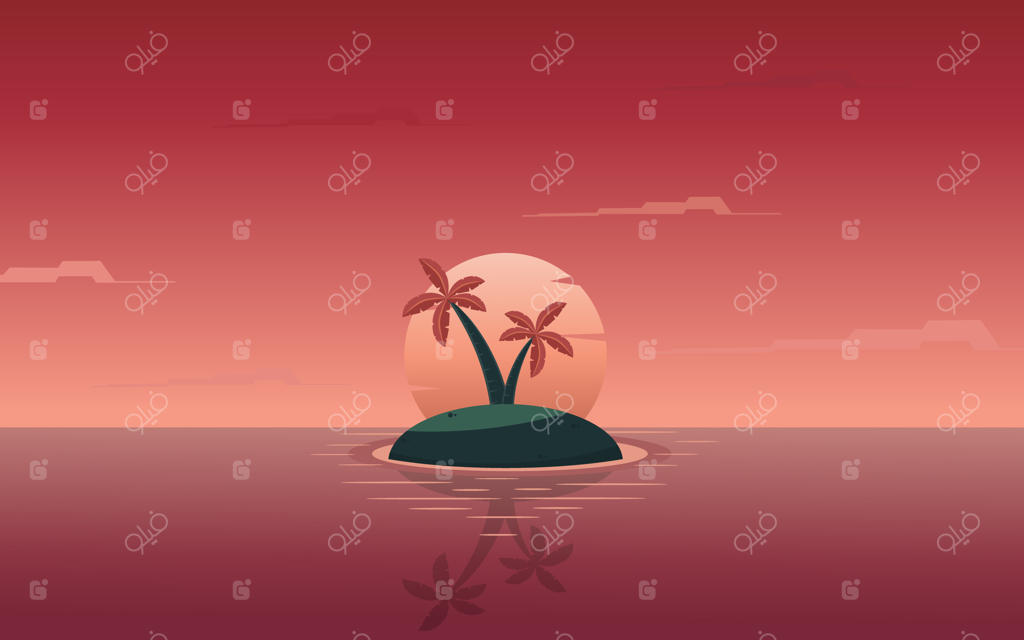 تصویر تابستانی با جزیره و درخت نارگیل
