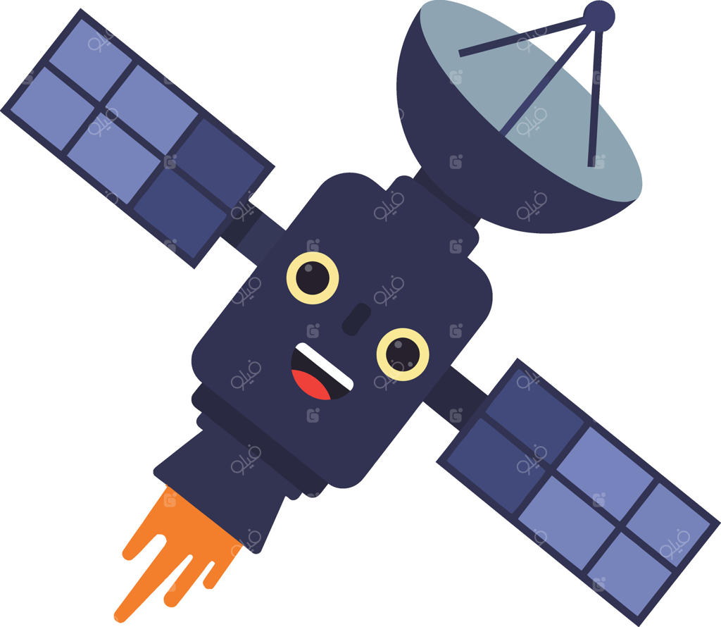 تصویری از ماهواره با آنتن و صفحات خورشیدی که شعله‌های نارنجی ساطع می‌کند در طراحی فناوری فضایی