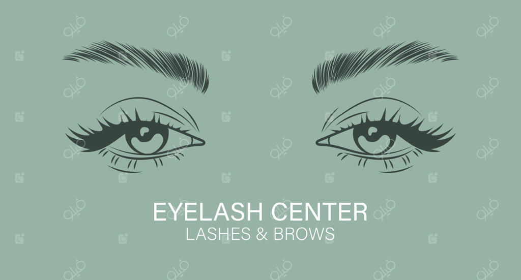 چشمان زنانه با مژه‌ها و ابروهای بلند. لوگوی زیبایی برای مرکز مژه و ابرو. لوگو، کارت ویزیت، وکتور