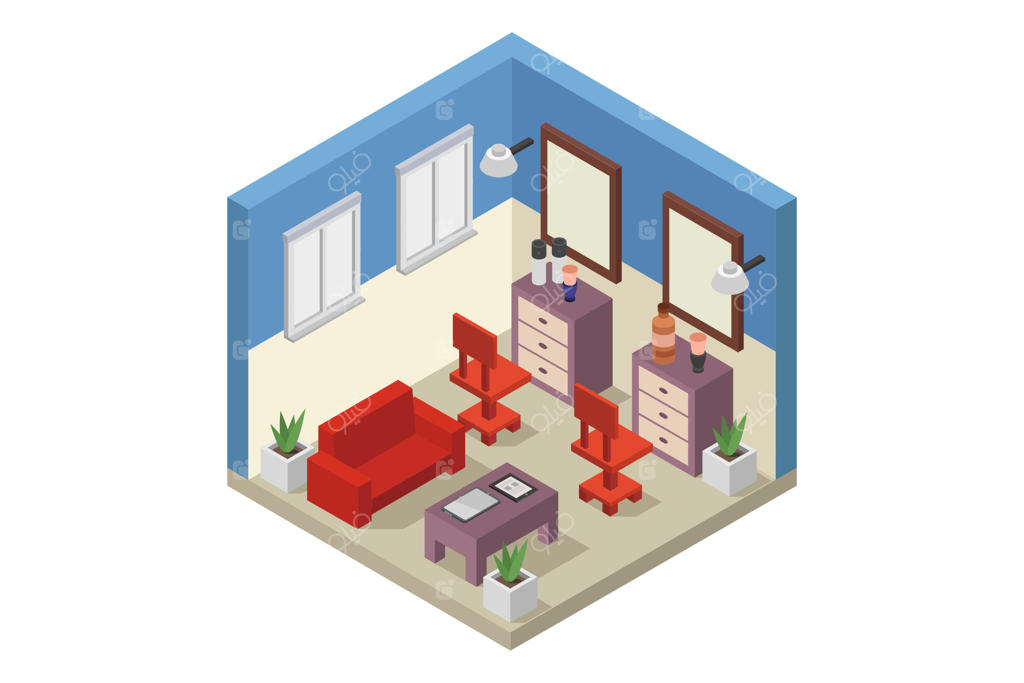 سالن اصلاح مو با نمای ایزومتریک