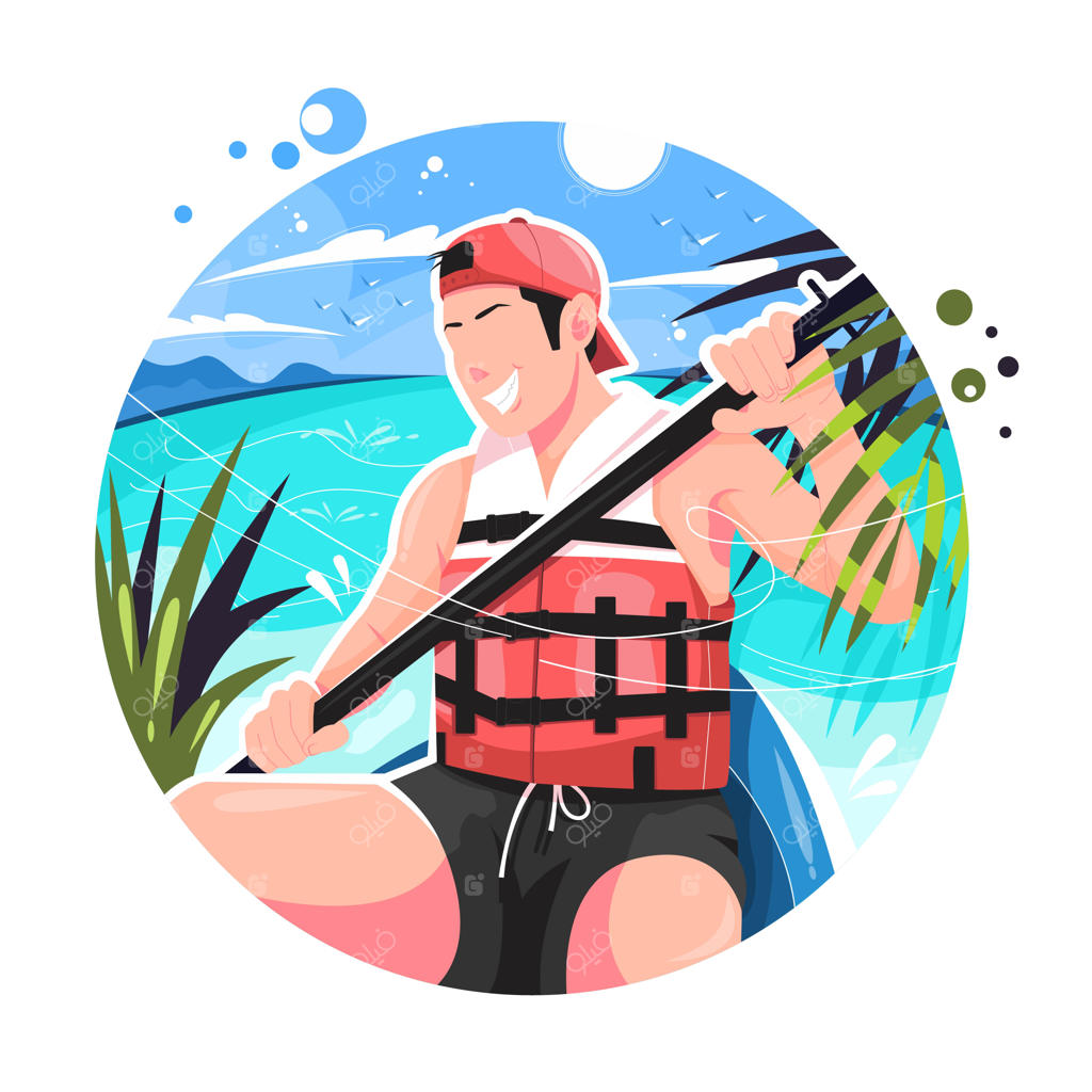 تصویر مردی در حال پاروزدن در دریاچه