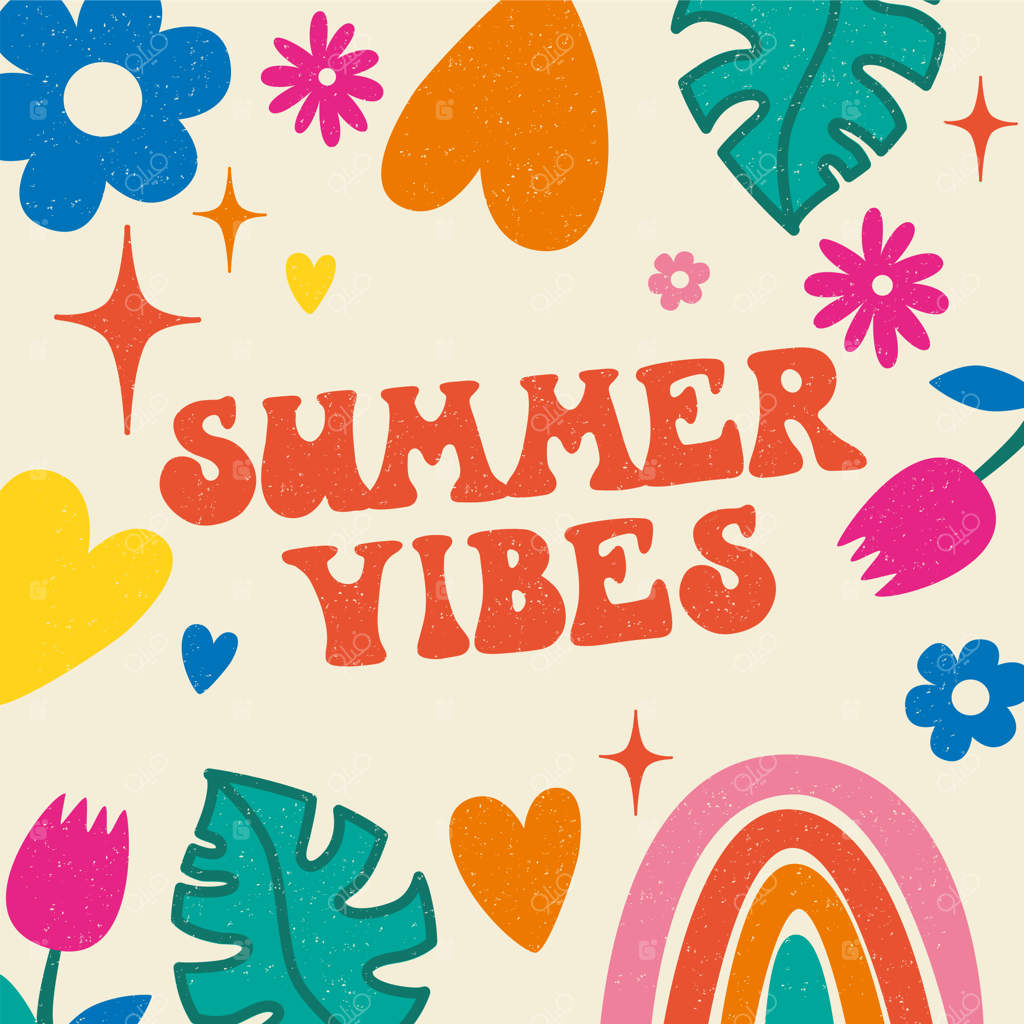 طراحی حروف به سبک هیپی با عناصر هیپی و حال و هوای تابستان - تصویر وکتور