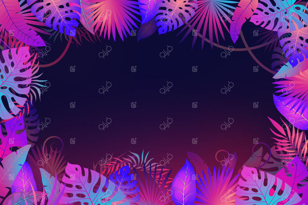 قاب برگ‌های نخل: شب استوایی در جنگل، گل‌ها و گیاهان عجیب‌وغریب طبیعت برای طراحی پارچه و مد