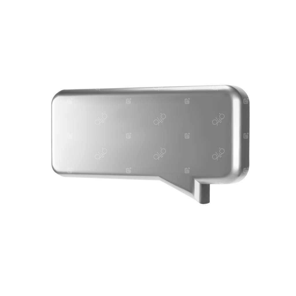 حباب گفتگوی سه‌بعدی نقره‌ای روی پس‌زمینه سفید. آیکون براق فلزی برای پیام‌رسانی و شبکه‌های اجتماعی.