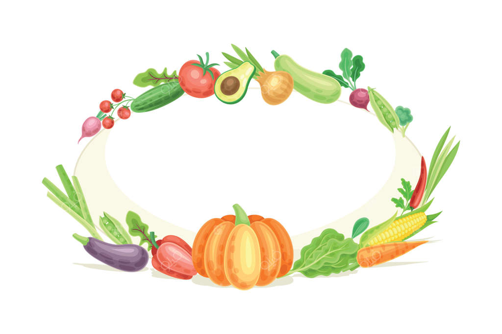 قاب بیضی شکل روشن با تصویر نزدیک از سبزیجات تازه و رسیده باغ