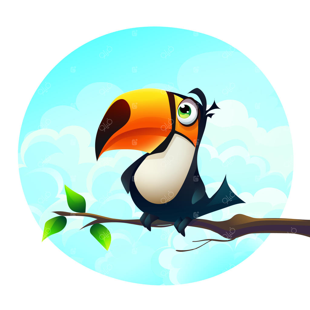 پس‌زمینه تصویرسازی کارتونی از یک طوطی بامزه روی شاخه درخت