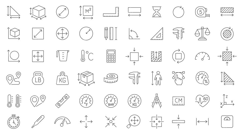 وکتور حرفه‌ای آیکون‌های ابزار اندازه‌گیری و محاسبات
