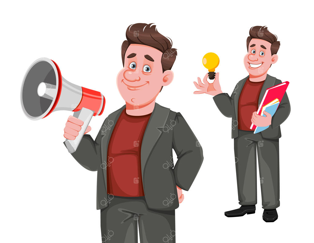 تاجر میانسال خندان، دو ژست متفاوت