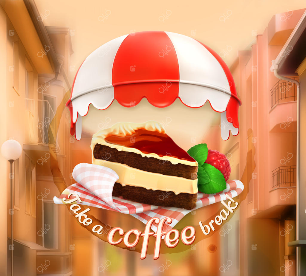 زمان استراحت با قهوه، طراحی دکور کافه، کارت پوستر، تصویر برداری وکتور