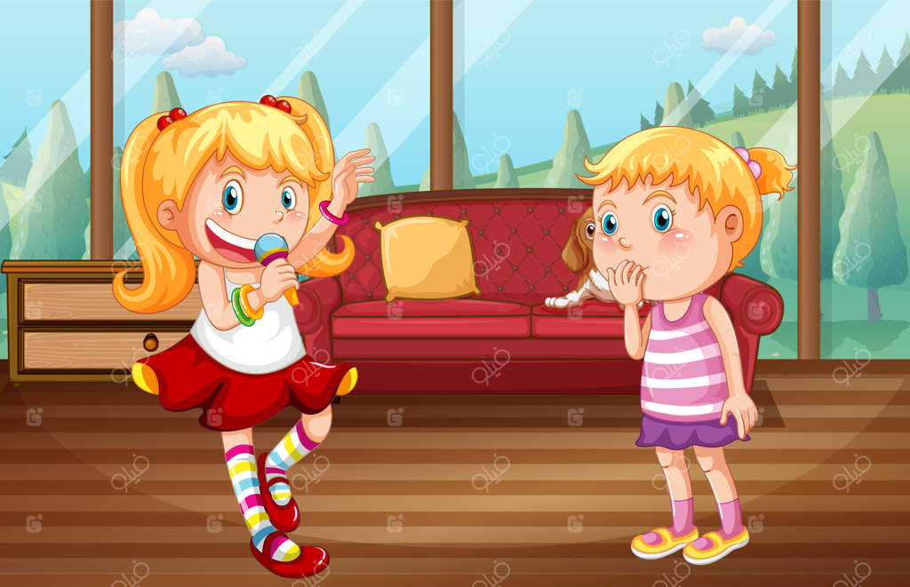 دو دختر در اتاق در حال آواز خواندن هستند