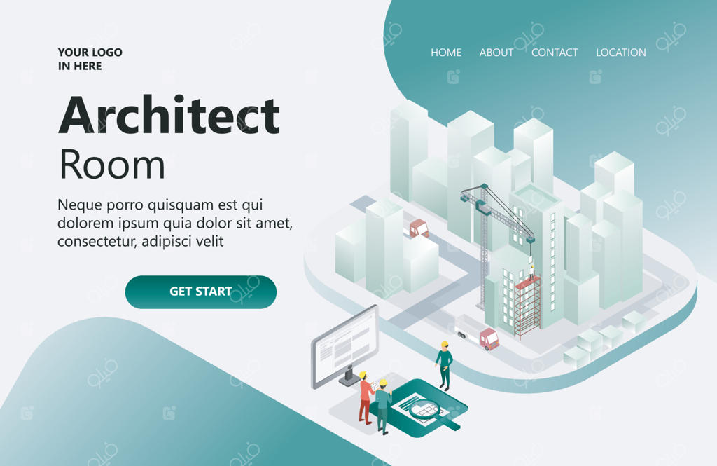 تصویرسازی وکتور معمار در حال کار در دفتر؛ مناسب برای لندینگ پیج، تراکت، اینفوگرافیک و سایر طرح‌های گرافیکی