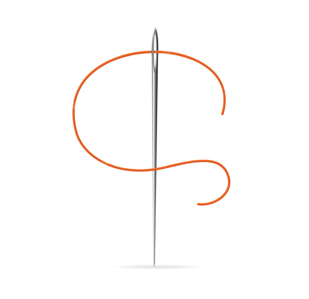 سوزن خیاطی فلزی سه‌بعدی با نخ قرمز - وکتور واقعی و دقیق