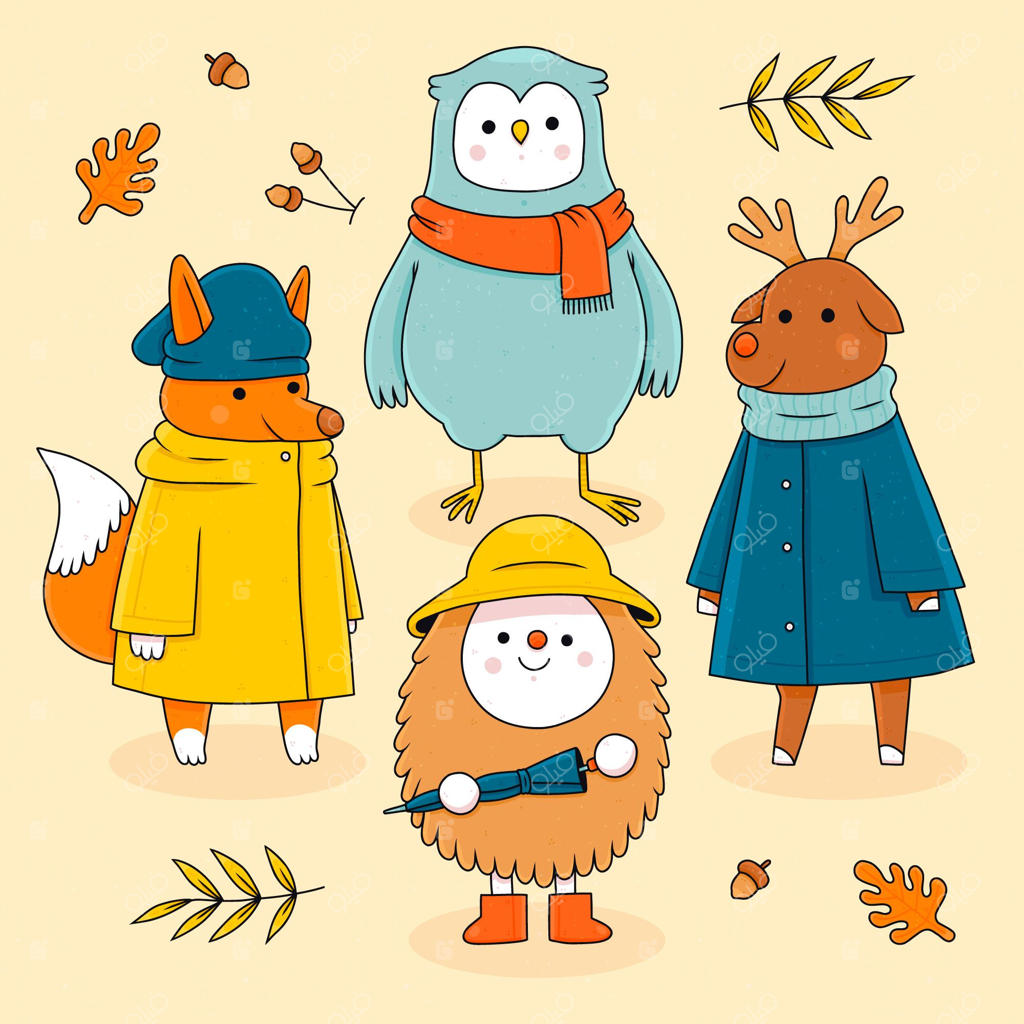 مجموعه طرح‌های دستی حیوانات پاییزی