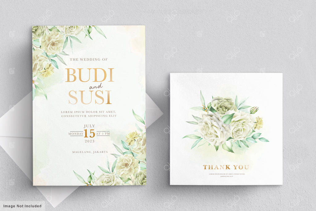 ست کارت عروسی با طرح گل‌های سبز