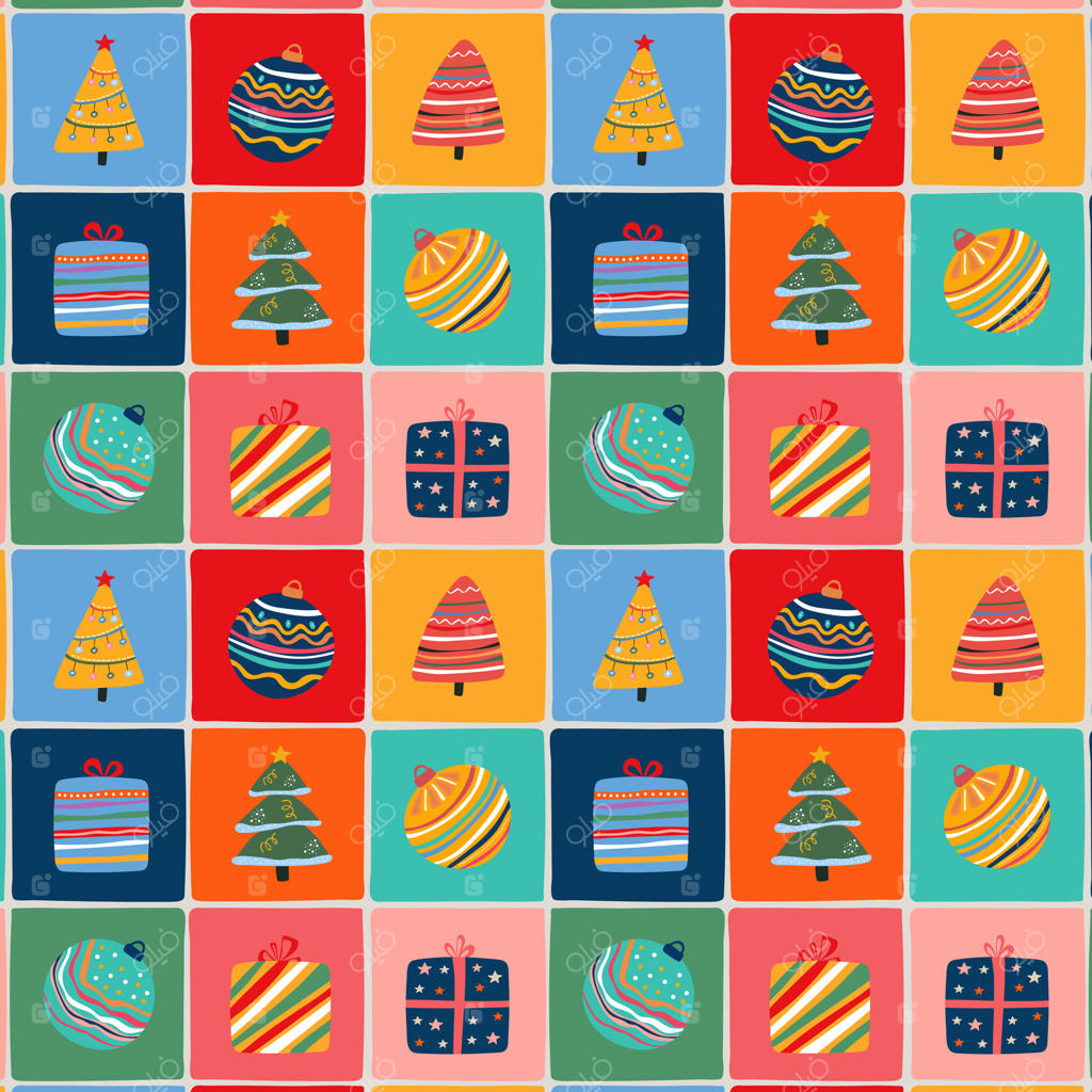 طرح شادمانه کریسمس با اشیاء تزیینی و هدایا - وکتور حرفه‌ای