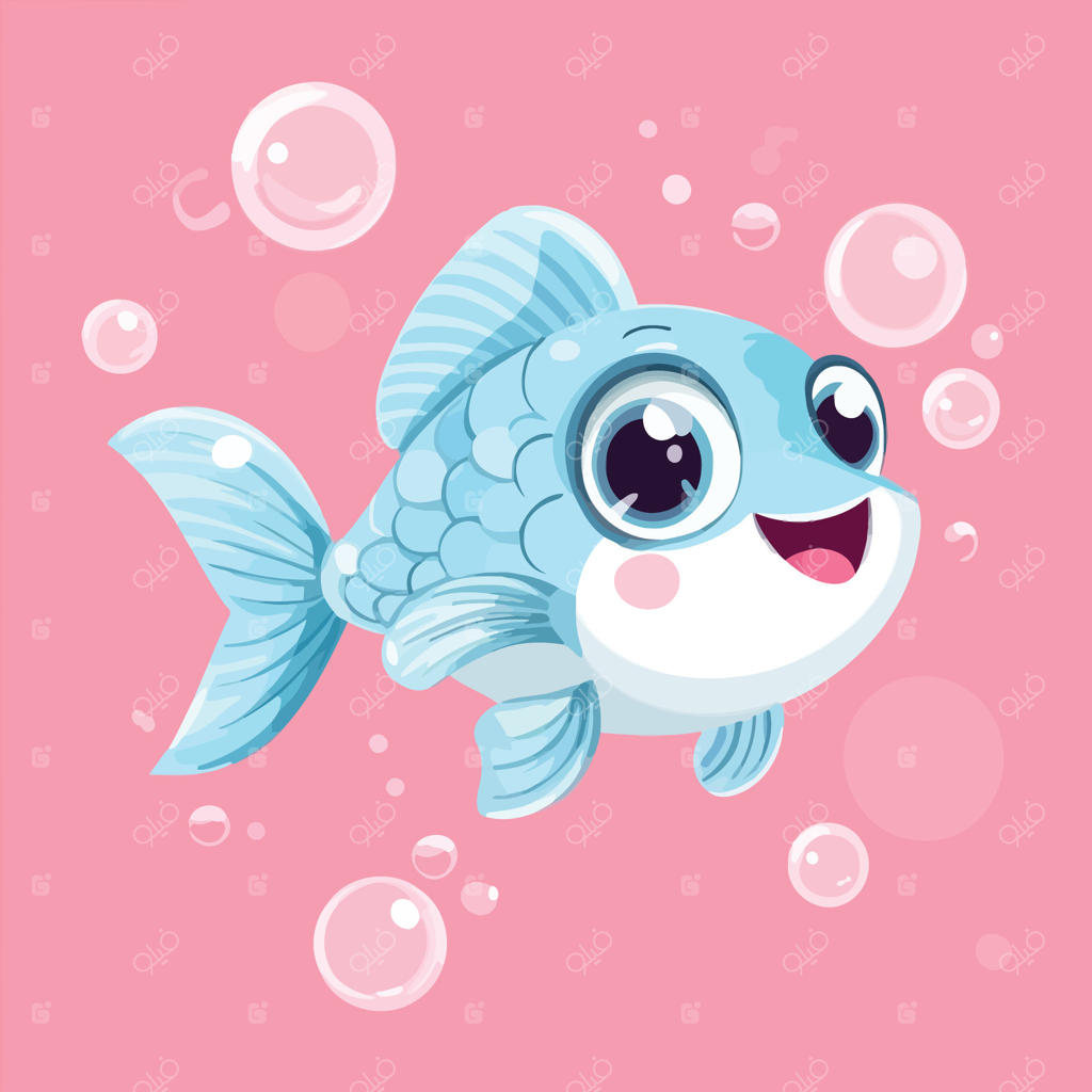 ماهی کارتونیِ بامزه در حال درست کردن حباب