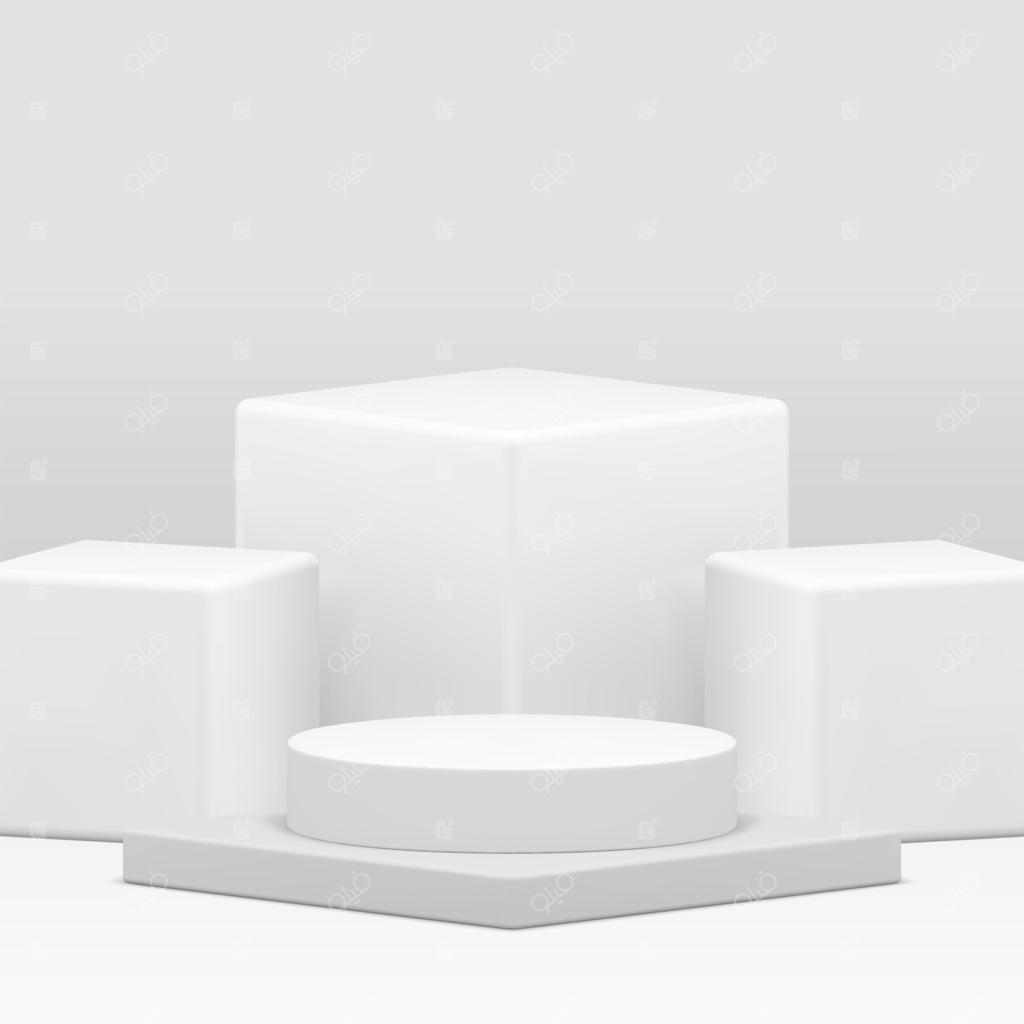پایه سفید سه‌بعدی برای نمایش محصولات به صورت واقعی و هندسی