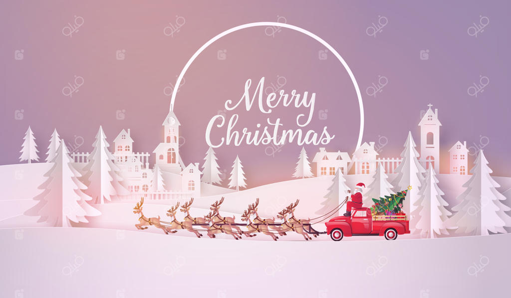 تصویر بابا نوئل در آسمان به سمت شهر