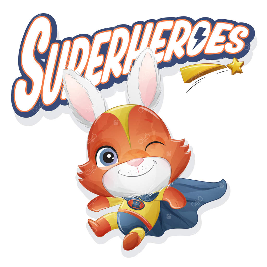 خرگوش ابرقهرمان زیبا با تصویرسازی آبرنگی