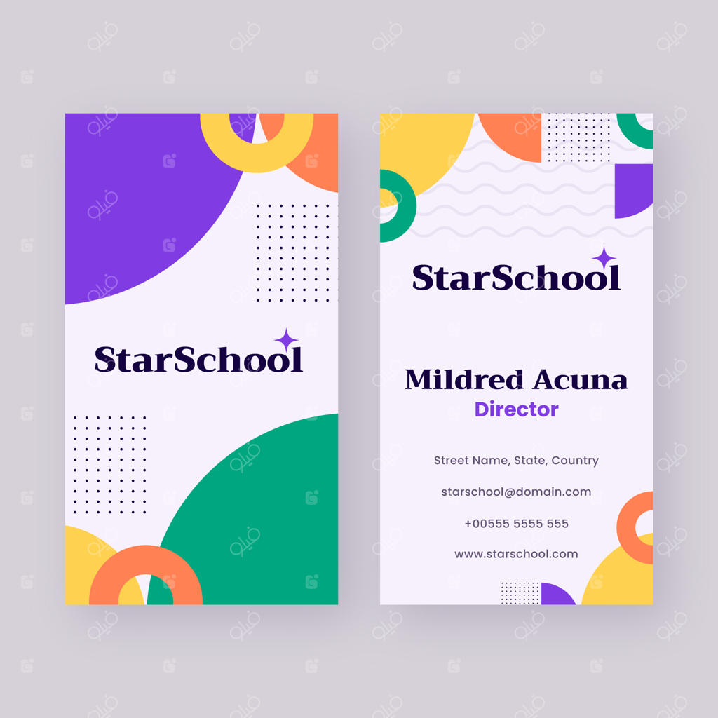 کارت ویزیت عمودی مدرسه خصوصی با طراحی دستی