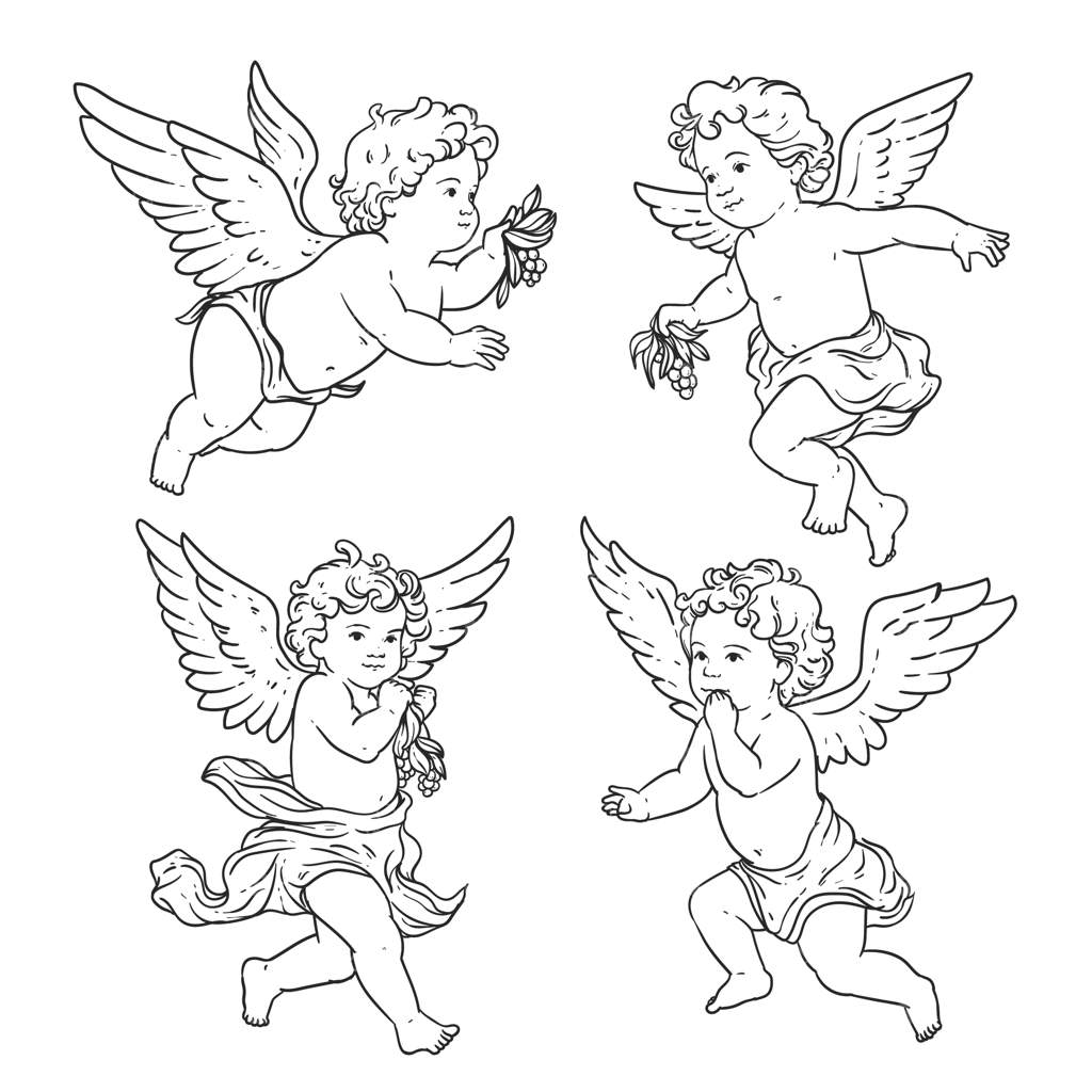 مجموعه‌ای از تصویرسازی‌های فرشته‌های قدیمی دست‌کشیده