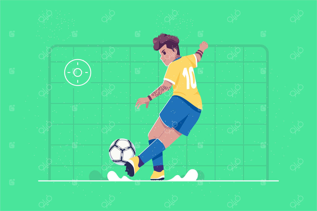 بازیکن فوتبال در حال شوت زدن به توپ