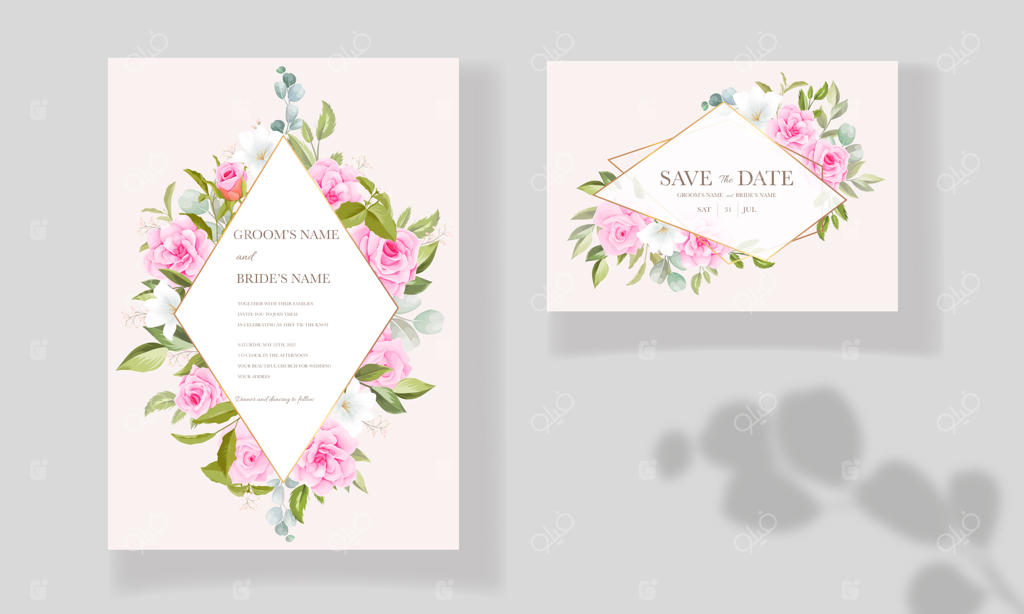 ست قالب دعوت‌نامه عروسی شیک با قاب و حاشیه گل‌دار زیبا