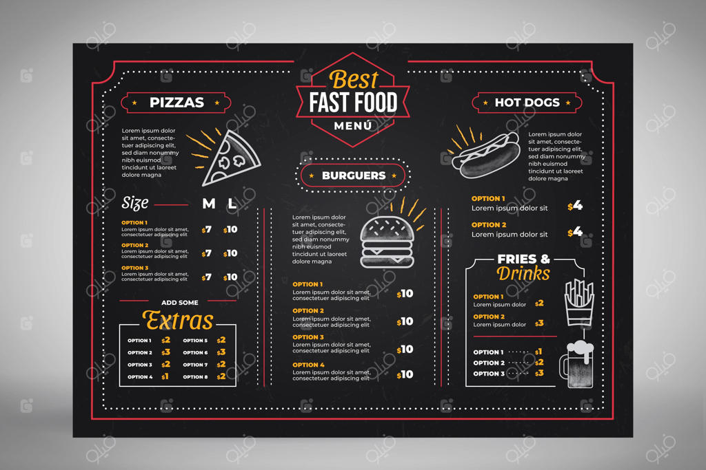 منوی تخته سیاه دست‌نویس برای رستوران