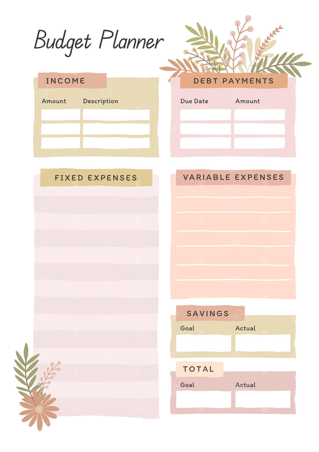 الگوی بودجه‌بندی دست‌ساز با طرح گل
