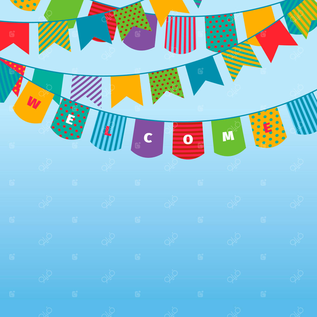 پرچم‌های رنگارنگ جشن و تزئین پس‌زمینه، مجموعه پرچم‌های رنگارنگ کارناوال و وکتورهای شاد