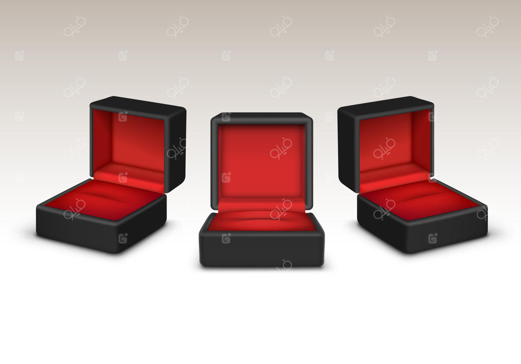 جعبه‌های جواهر خالی با مخمل قرمز و سیاه باز شده‌اند