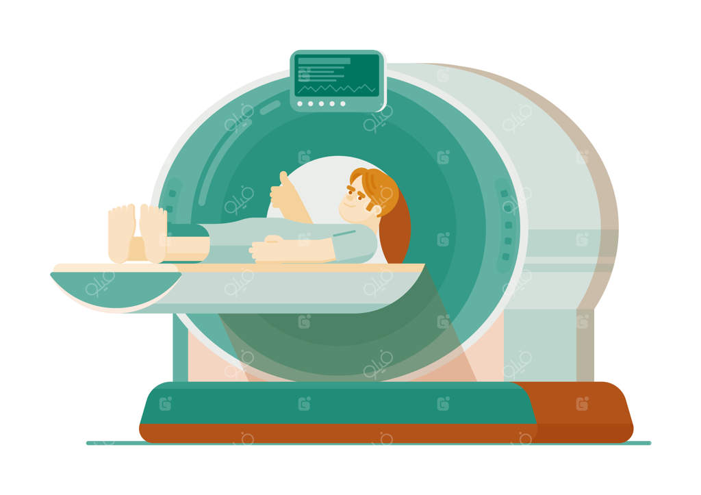 اسکن MRI: بیمار درون دستگاه اسکن MRI - تشخیص عملکردی با تصویربرداری تشدید مغناطیسی یا توموگرافی کامپیوتری